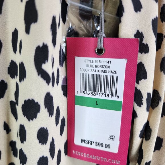 Womens Vince Camuto Leopard Print Blouse Top Button-Down Long Sleeve Size L - Picture 7 of 13